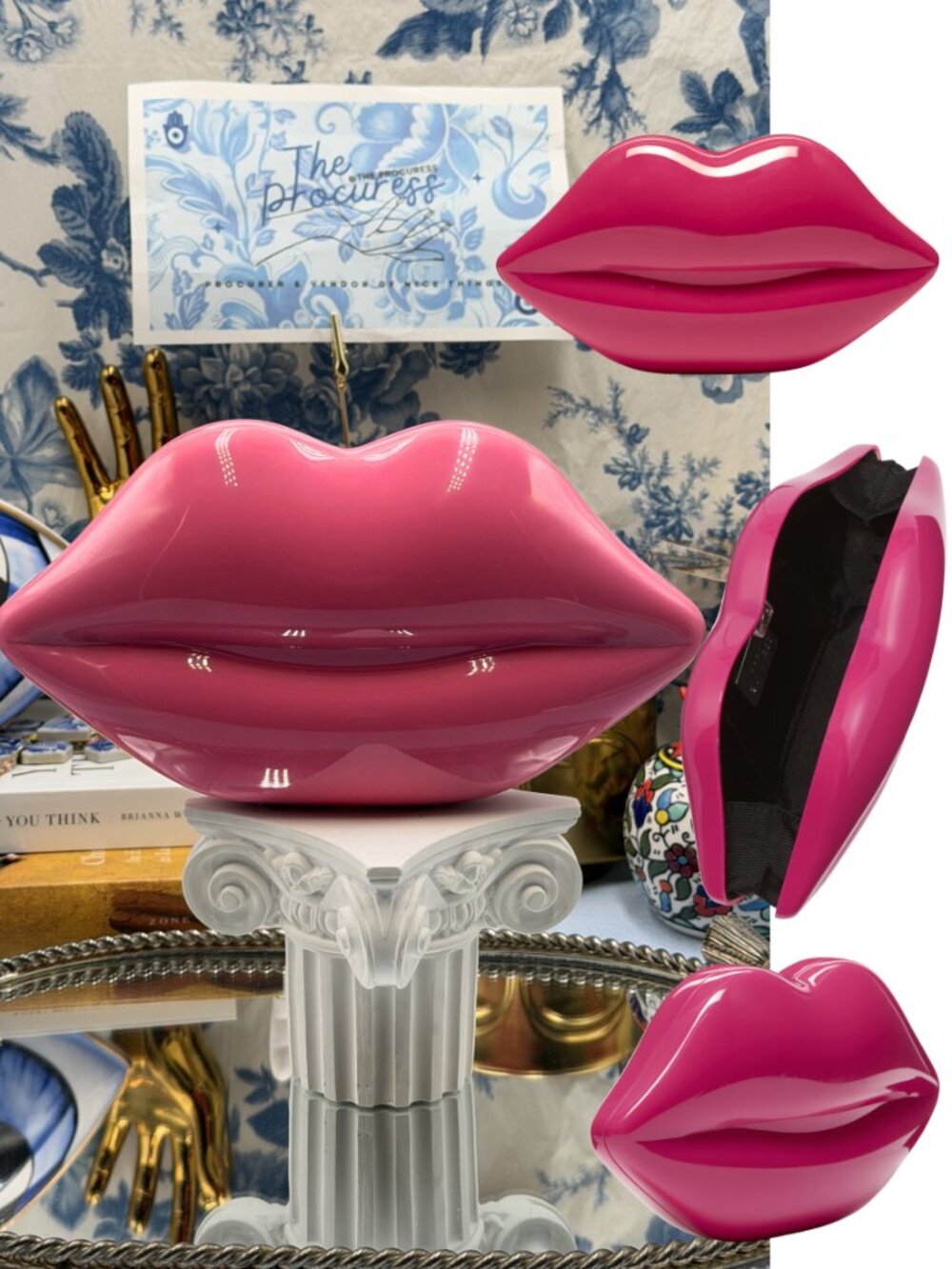 🆕 LULU GUINNESS 🧿 NWOT Iconic Lips Perspex Clutch - Shocking Pink